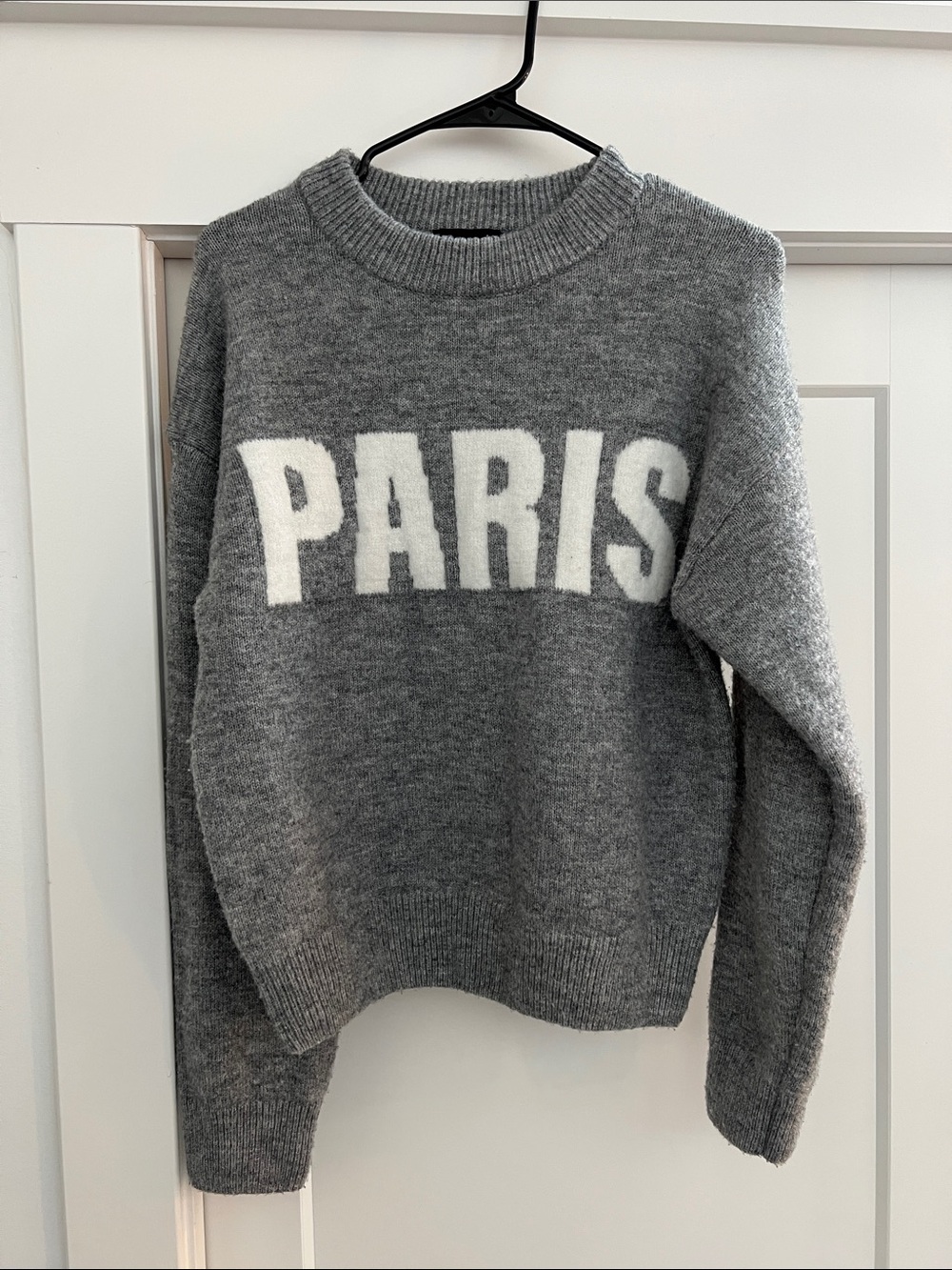 Vici Gray Crewneck Sweater with White PARIS Lettering